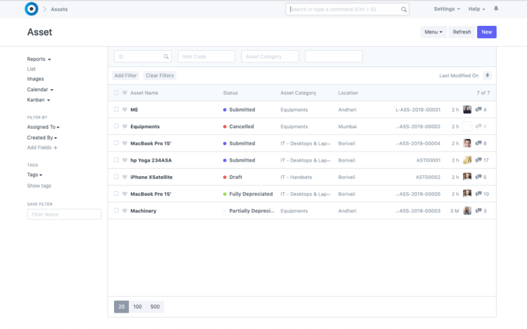 Intra-Asset Assets List