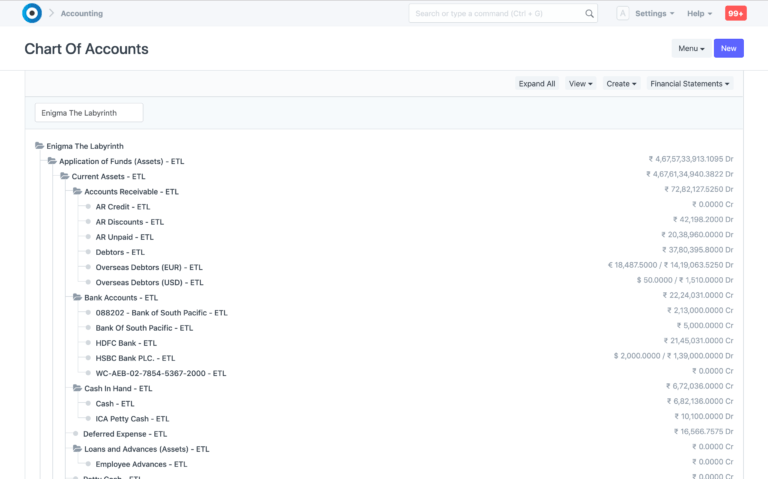 Intra-Financials Chart of Accounts